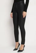 Spodnie damskie - Czarne Dopasowane Spodnie z Imitacji Skóry Viremi - miniaturka - grafika 1