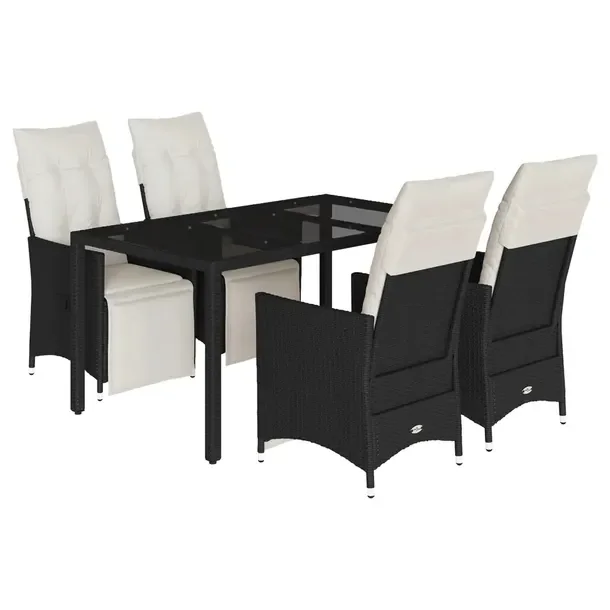 Zestaw mebli ogrodowych czarny z 4 krzesłami i stołem 150x90x75 cm
