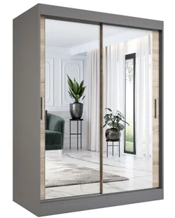 Szafa przesuwna z lustrem 150 cm antracyt + dąb sonoma H4-L27 - Szafy - miniaturka - grafika 1