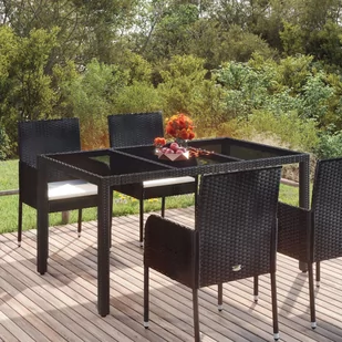 vidaXL Stół ogrodowy ze szklanym blatem, czarny, 150x90x75cm rattan PE - Stoły ogrodowe - miniaturka - grafika 1