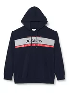 Bluzy męskie - Bestseller A/S Męska bluza z kapturem Jjalex Sweat Hood Pls, granatowy blezer, 6XL duże rozmiary - miniaturka - grafika 1