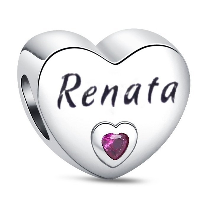 Zawieszka Charms SREBRO 925 Koralik Imię Renata Serce