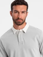 Bluzy męskie - Ombre Bluza męska z białym kołnierzykiem polo - popielata V7 OM-SSNZ-0132 M - miniaturka - grafika 1
