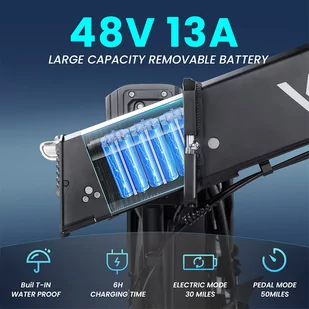 Rower elektryczny Vitilan V3, grube opony 20*4 cali, silnik bezszczotkowy 750W, bateria 48V 13Ah, zasięg 45 mil - Szary - Rowery elektryczne - miniaturka - grafika 2