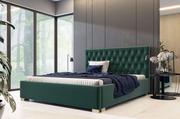 Łóżka - Łóżko tapicerowane pikowane Lena 160x200 Zielone Metalowy Stelaż - miniaturka - grafika 1