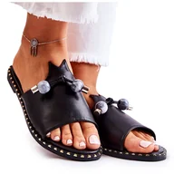 Klapki i japonki damskie - Vinceza Damskie Klasyczne Klapki Z Pętelką Czarne Cassia - miniaturka - grafika 1