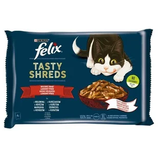 Purina Felix TASTY SHREDS Wiejskie Smaki z Wołowiną i z Kurczakiem 4x80g mokra karma dla kotów dorosłych 4 x 80 g - Mokra karma dla kotów - miniaturka - grafika 2