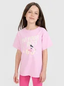 Koszulki dla dziewczynek - 4F T-shirt regular z nadrukiem dziewczęcy - różowy 122 (6-7 lat) - miniaturka - grafika 1