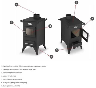 Piec kominek kuchnia węglowa fajerka 6-8kW (średnica wylotu spalin: 130 mm) - spełnia anty-smogowy EkoProjekt 99680052 - Kuchnie węglowe - miniaturka - grafika 3