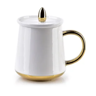 Kubek z pokrywką BASANTI 380 ml biało-złoty - Kubki - miniaturka - grafika 1