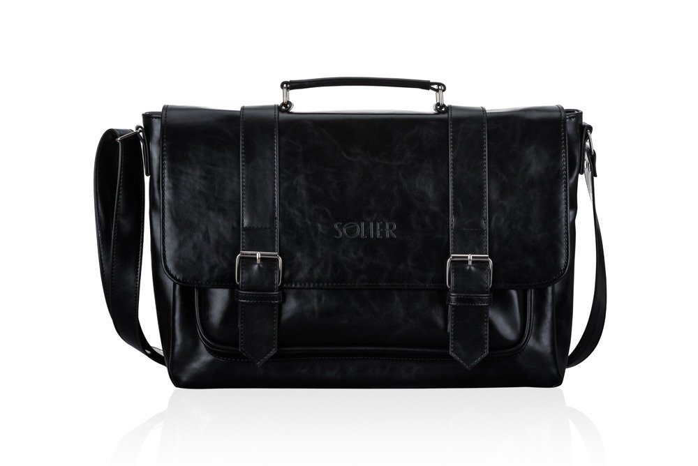 Solier, torbą męska S25 Galway na ramię vintage messenger, ekoskóra, czarna