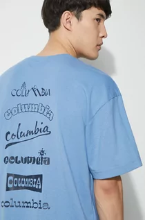 Koszulki męskie - Columbia t-shirt Burnt Lake męski kolor niebieski z nadrukiem 2071711 - grafika 1