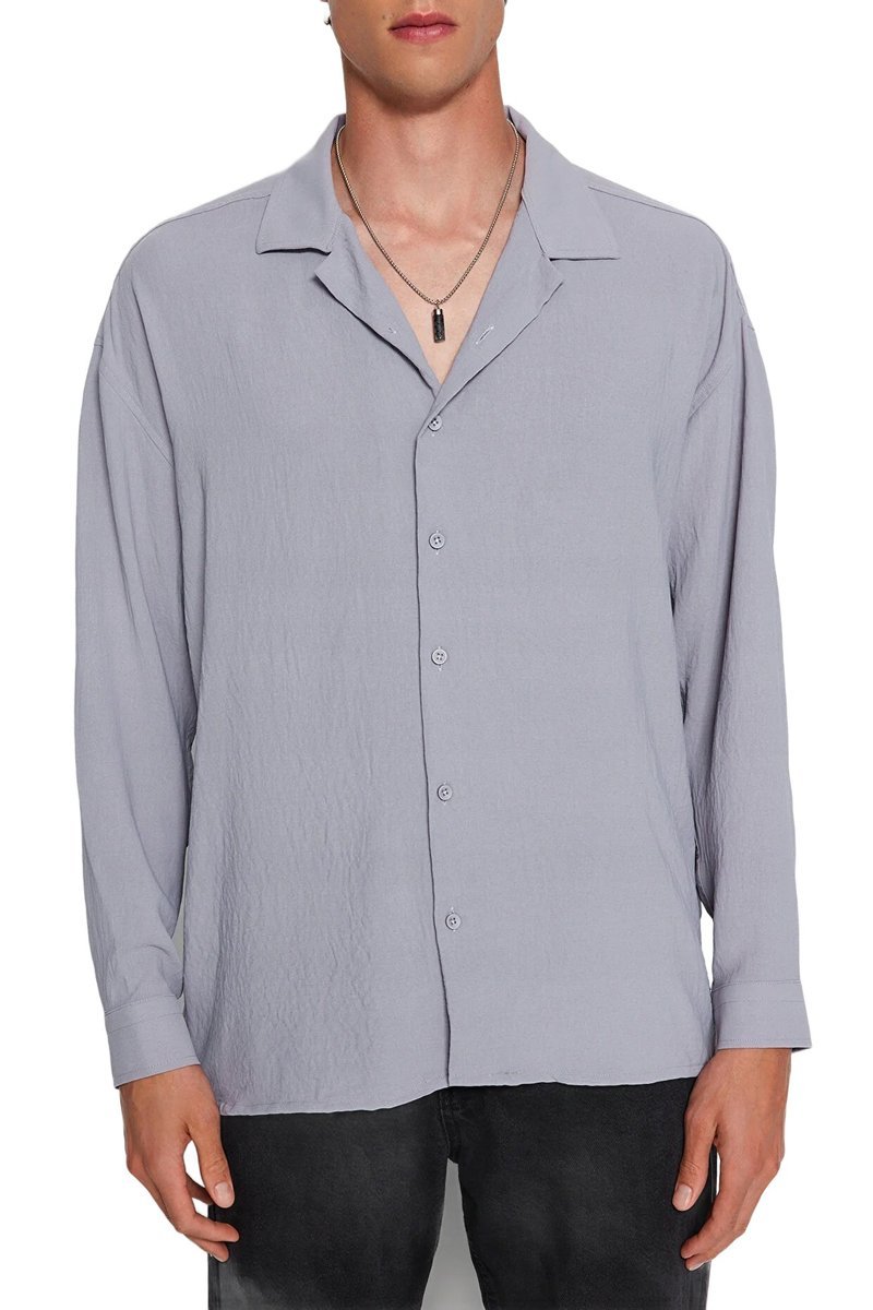 TRENDYOL MAN MĘSKA KOSZULA CASUAL DŁUGI RĘKAW SZARA Z KOŁNIERZYKIEM XL 5DA