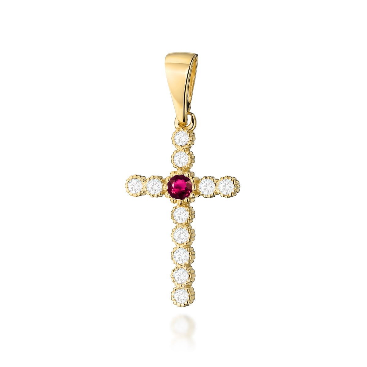 Złota zawieszka / wisiorek Krzyż Rubin 0,15ct żółte złoto pr. 585
