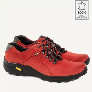 Męskie skórzane buty trekkingowe Cooper czerwone - BRILU - Półbuty męskie - miniaturka - grafika 1