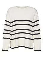 Swetry damskie - VERO MODA Vmsaba Ls O-Neck Stripe Ga Noos sweter damski, Birch/paski: w Black, L - miniaturka - grafika 1