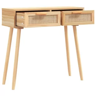 Stolik konsolowy, brązowy, 80x30x75 cm, lita sosna i rattan Lumarko! - Konsole i sekretarzyki - miniaturka - grafika 5
