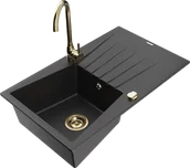 Zlewozmywaki z baterią - Mexen Cesar zlewozmywak granitowy 1-komorowy z ociekaczem i baterią kuchenną Telma, czarny/srebrny - 6514-73-670200-50 - miniaturka - grafika 1
