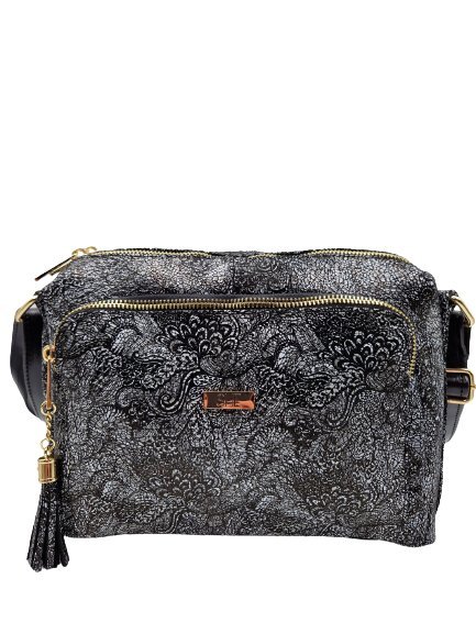 Czarna skórzana listonoszka dwukomorowa