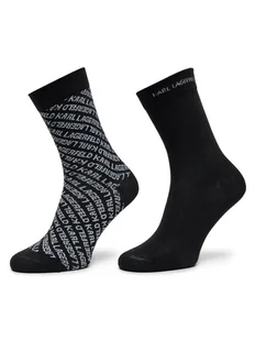 KARL LAGERFELD Zestaw 2 par wysokich skarpet damskich 246W6002 Czarny - Skarpetki damskie - miniaturka - grafika 1