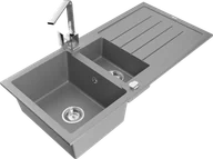 Zlewozmywaki z baterią - Mexen Andres zlewozmywak granitowy 1,5-komorowy z ociekaczem i baterią kuchenną Rita, szary - 6515-71-670300-00 - miniaturka - grafika 1