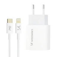 Kable USB - Wozinsky szybka ładowarka sieciowa EU USB Typ C Power Delivery 20W + kabel przewód USB Typ C / Lightning 1m biały - miniaturka - grafika 1