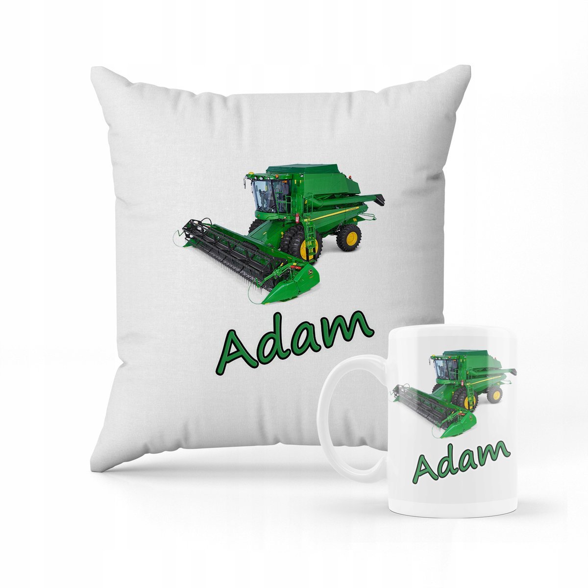 ZESTAW PODUSZKA + KUBEK Prezent Kombajn John deere + IMIĘ