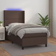 Łóżka - Łóżko kontynentalne z materacem i LED, brąz, ekoskóra 90x200 cm Lumarko - miniaturka - grafika 1