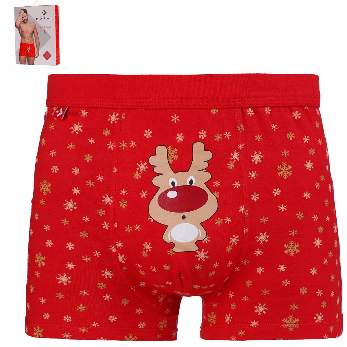 Bokserki ŚWIĄTECZNE MĘSKIE Renifer Prezent Bawełna MORAJ 1szt. XXL r. XXL