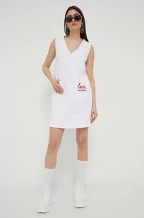 Love Moschino sukienka jeansowa kolor biały mini prosta - Sukienki - miniaturka - grafika 1