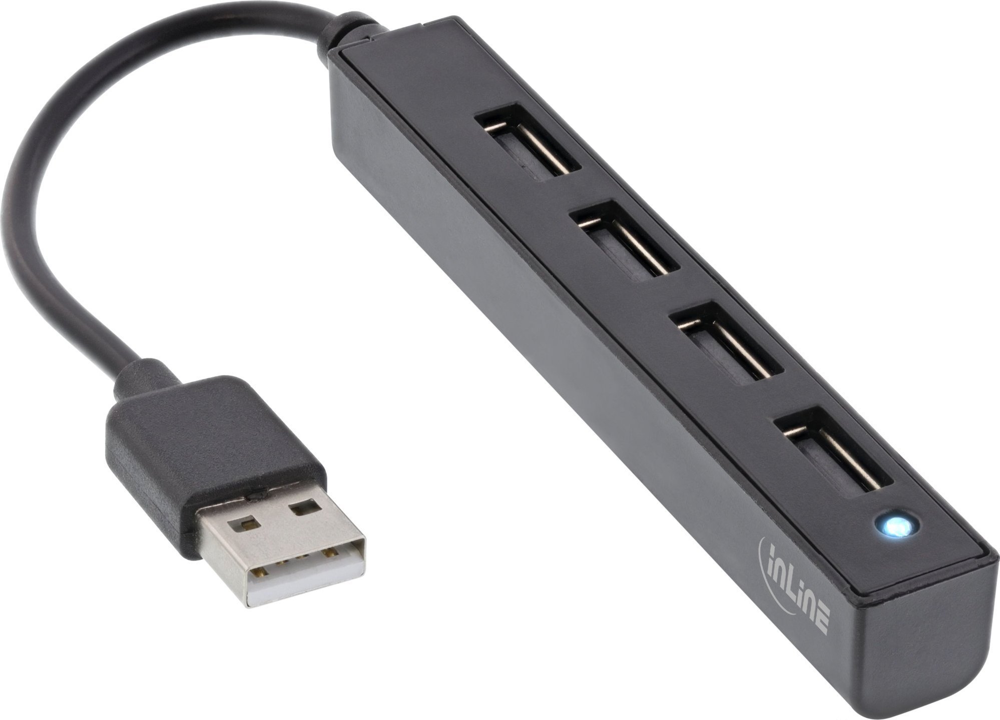 InLine InLine® USB 2.0 HUB, 4 port, USB-A male to 4x USB-A female, black, 15cm, slim design