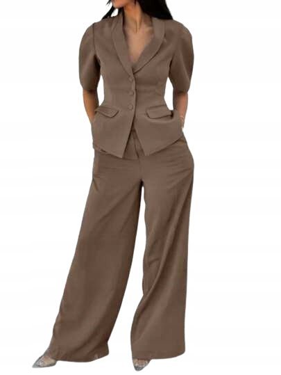 SHEIN ELEGANCKIE SPODNIE PALAZZO BRĄZOWE Z WYSOKIM STA XXL 1JC