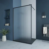 Parawany nawannowe - VENTE-UNIQUE Parawan prysznicowy we włoskim stylu ze szkła teksturowanego – 120 × 200 cm, kolor czarny matowy – VIRANA - miniaturka - grafika 1