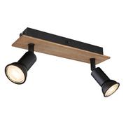 Lampy sufitowe - Globo Drew 57998-2W listwa plafon lampa sufitowa spot 2x35W GU10 czarny/drewniany - miniaturka - grafika 1