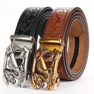 Paski - TEMU 2 szt. Męskie Paski z Prawdziwej Skóry - Automatyczna Klamra, Czarne i Brązowe, Casualowe Paski do Jeansów i Spodni, Trwałe i Stylowe, Idealny - miniaturka - grafika 1