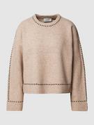 Swetry damskie - Sweter z dzianiny ze szwami w kontrastowym kolorze model ‘DETRI’ - miniaturka - grafika 1