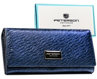Duży portfel damski granatowy PETERSON skóra naturalna i ekologiczna klasyczny na zatrzask - Portfele Duży portfel damski granatowy PETERSON skóra naturalna i ekologiczna klasyczny na zatrzask - Portfele - miniaturka - grafika 1
