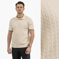 Koszulki męskie - Koszulka Męska Polo Z Kołnierzykiem Dzianinowa Elegancka L Beżowy - miniaturka - grafika 1