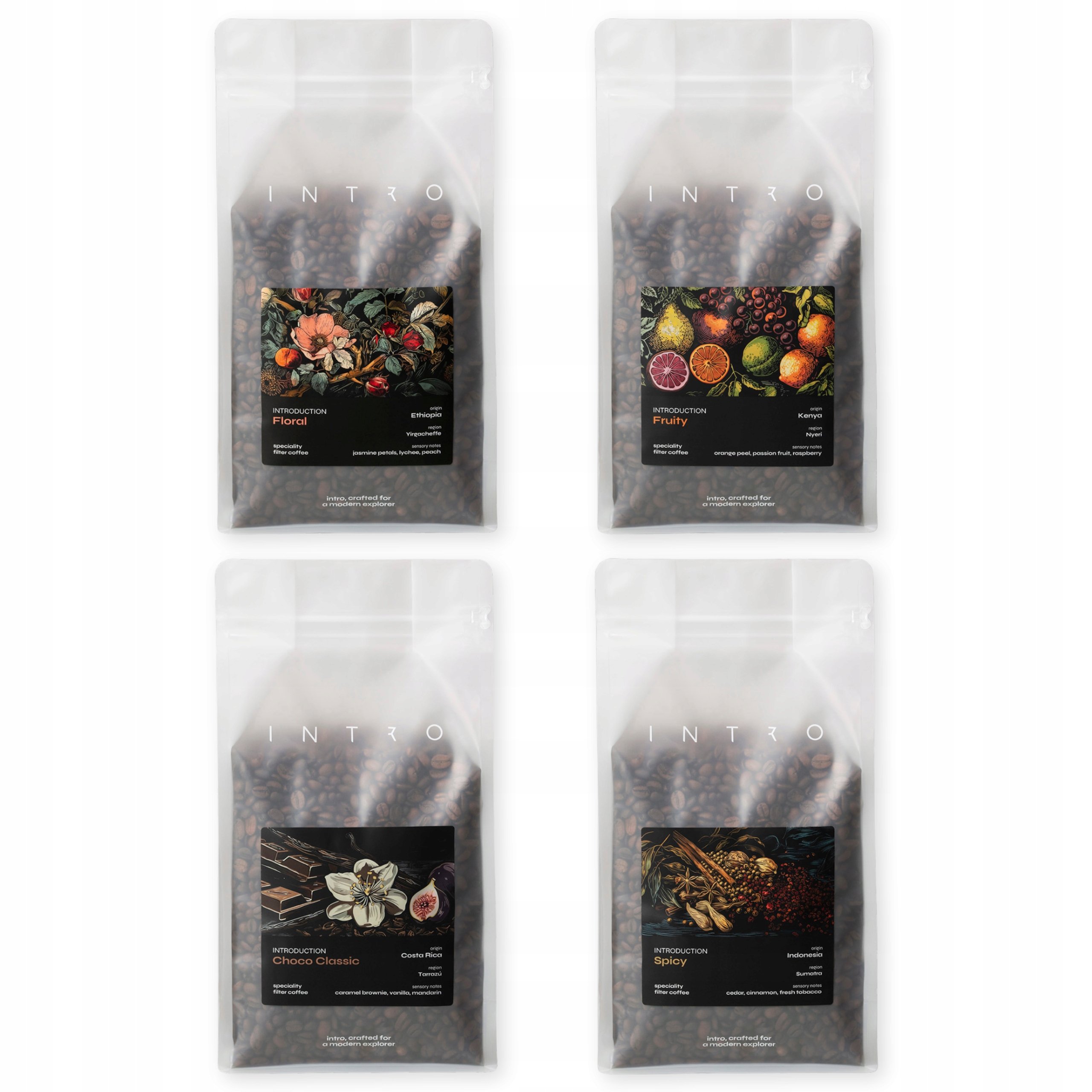 Kawa Ziarnista Zestaw 4x1kg Kawa Speciality Kawa do Przelewu Jasno Palona