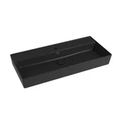 Umywalki - Massi Umywalka ceramiczna nablatowa / wisząca czarna z półką i otworem na baterie 100x45 cm LERA Black - miniaturka - grafika 1