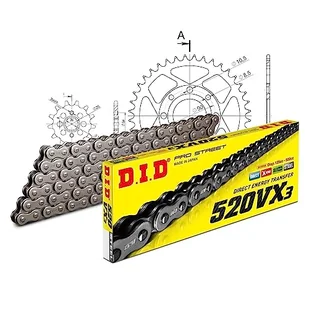 Zestaw łańcuchów DID stal 520VX3 / 106 zapięcie na klips do Honda MTX R S 125 ccm rok prod. 1986 - Części motocyklowe - miniaturka - grafika 1