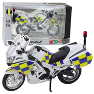 Samochody i pojazdy dla dzieci - Motocykl Policyjny Metalowy Światła Dźwięki Biały 1:12 - miniaturka - grafika 1