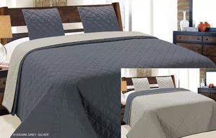 Narzuta dekoracyjna VIGO II 220x240 ciemna szara srebrna kwadraty - Narzuty - miniaturka - grafika 1