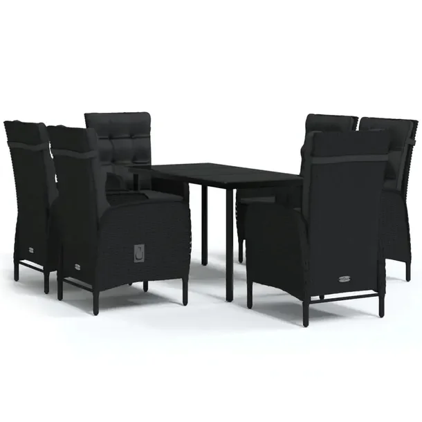 Zestaw mebli ogrodowych czarny, stół 140x70x74 cm, krzesła 58x63x108 cm