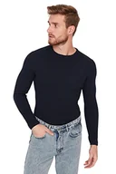 Bluzy męskie - Trendyol Męska bluza z okrągłym dekoltem o jednolitym kroju, granatowy, M - miniaturka - grafika 1