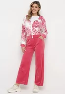 Dresy damskie - Różowy Welurowy Komplet Dresowy Bluza z Florystycznym Printem i Szerokie Spodnie Taniussa - miniaturka - grafika 1