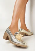 Półbuty damskie - Złote Półbuty na Słupku z Kryształkami Teeves - miniaturka - grafika 1