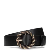 Paski - Damski pasek skórzany z okrągłą klamrą z plecionki - miniaturka - grafika 1