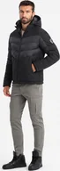 Kurtki męskie - Kurtka męska Ombre Pikowana męska kurtka z łączonych materiałów z wysokim kołnierzem czarna V1 OM-JALP-0172 M - miniaturka - grafika 1