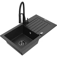 Zlewozmywaki z baterią - Mexen Pablo zlewozmywak granitowy 1-komorowy z ociekaczem i baterią kuchenną Aster, czarny/srebrny metalik - miniaturka - grafika 1